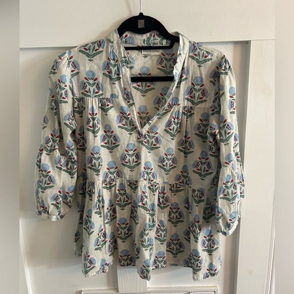 Sun Dried Laundry Block Pint v neck peplum 3/4 sleeve top - Picture 1 of 5